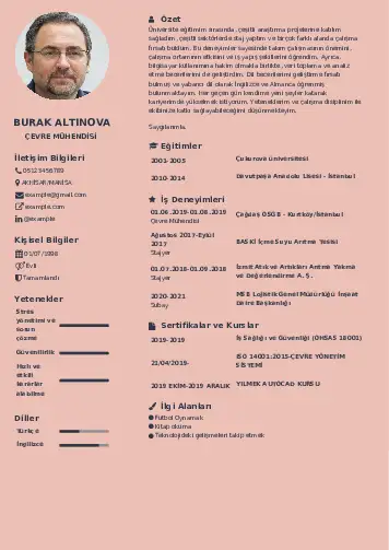 Çevre Mühendisi CV Örnekleri cv indir